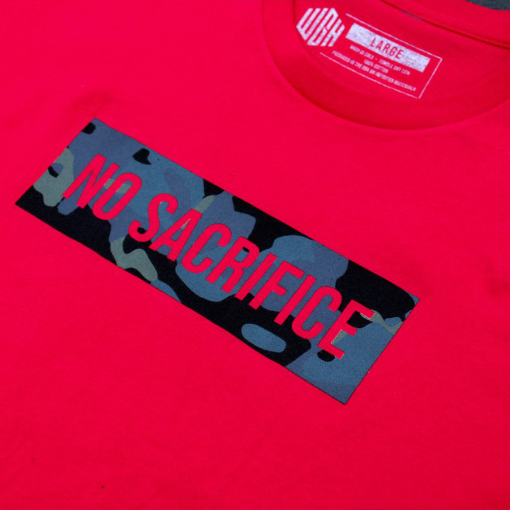 NO SACRIFICE, NO VICTORY T-SHIRT - RED & MULTICAM