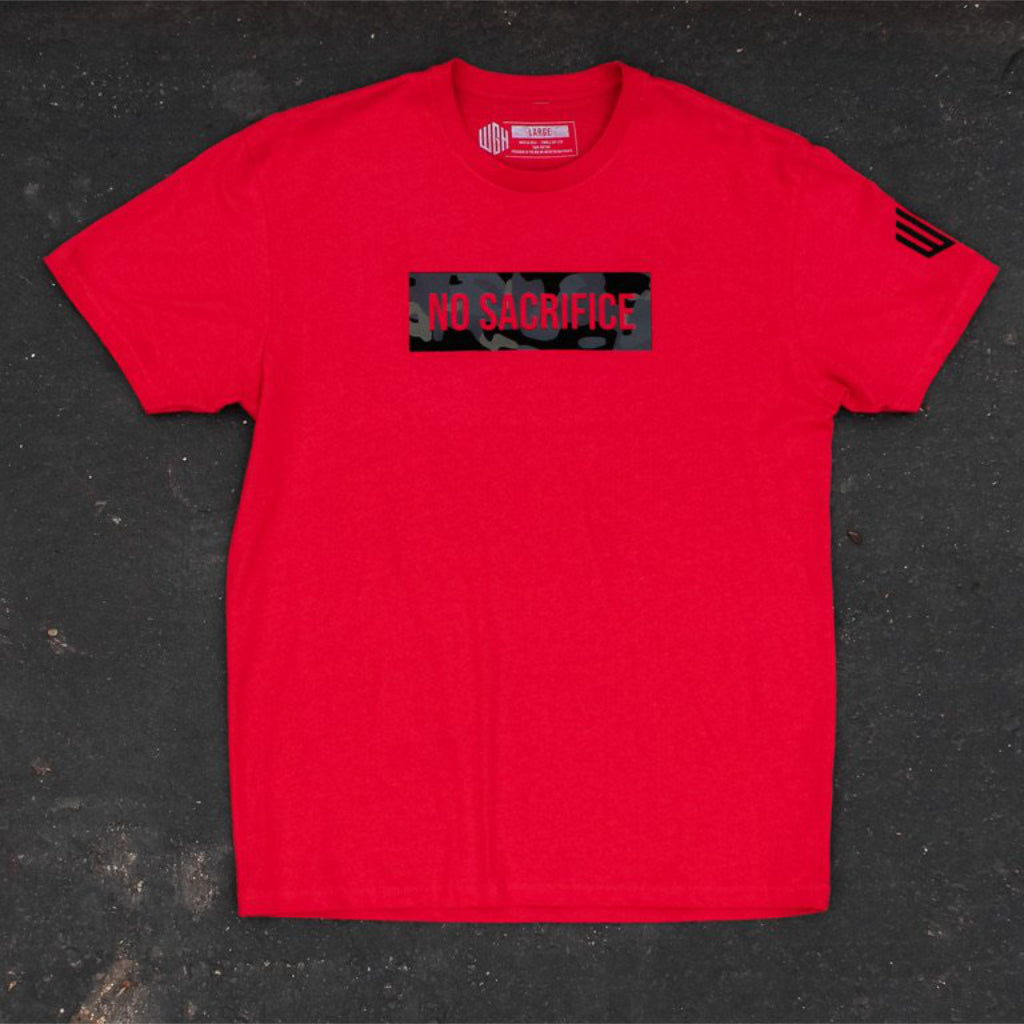 NO SACRIFICE, NO VICTORY T-SHIRT - RED & MULTICAM